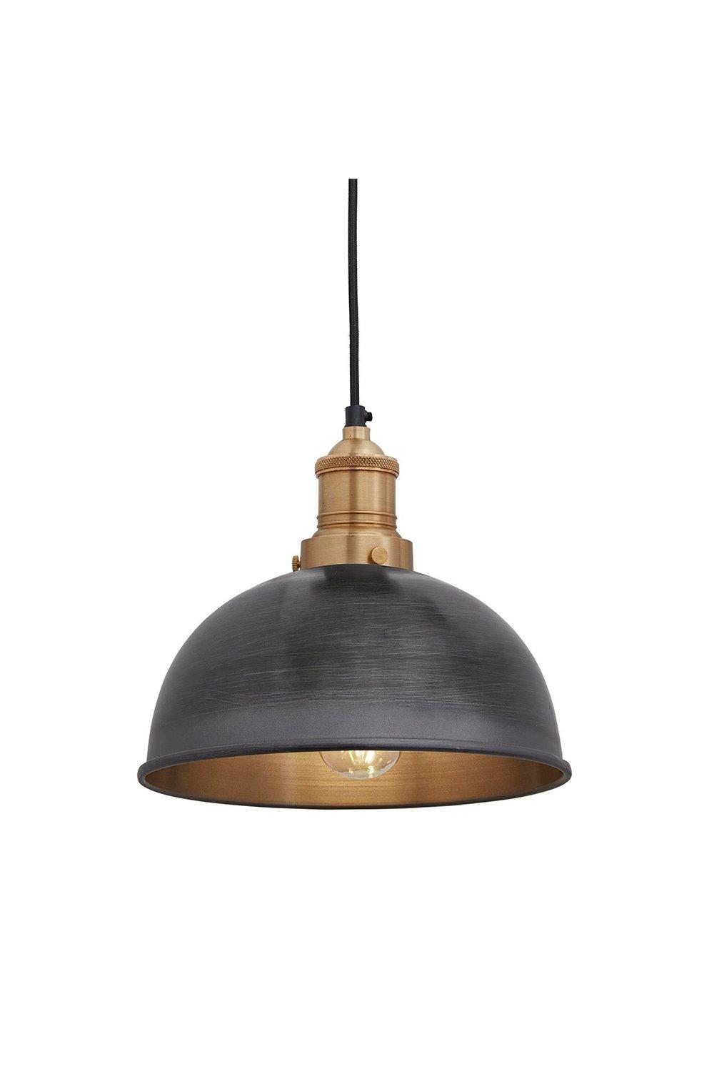 Brooklyn Dome Pendant, 8 Inch, Pewter, Brass Holder